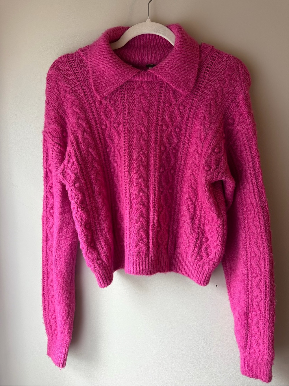 Free People dark pink Cable-Knit Collared Sweater